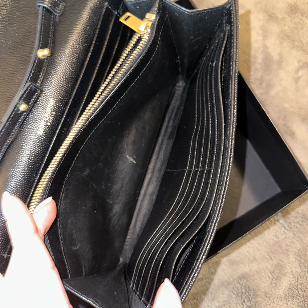 YSL Classic Cassandre Chain Wallet in Grain De Poudre Leather in Black - Picture 6 of 16